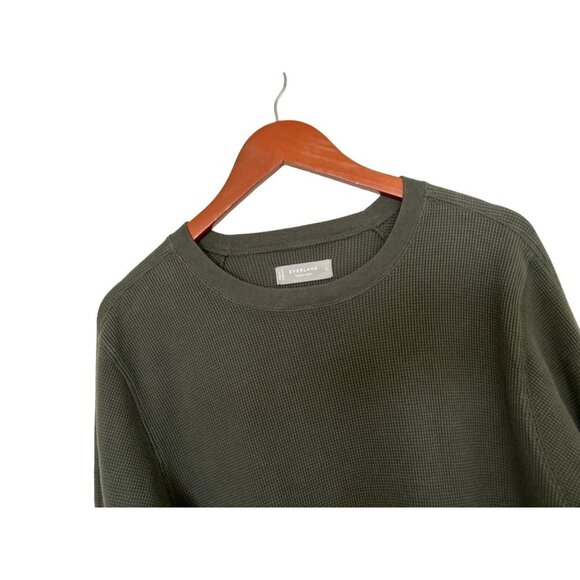 EVERLANE Waffle-Knit Sweater Organic Cotton Crewneck Long Sleeve Green Size XLar - Picture 1 of 7